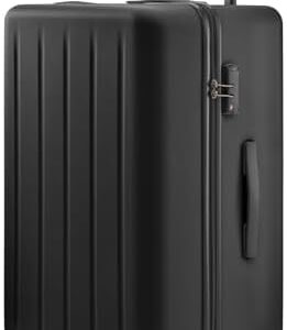 Yeacun-Checked Luggage 22 inch, Suitcases with Wheels, Hard Shell Check-in Bag with 70/30 Split, Wet Dry Separation, Double Spinner, TSA Lock, Checked-Medium Hardside Trunk (Black)