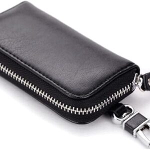 Yeacun-Unisex Mens Womens Premium Leather Car Key Holder Bag Keychain Case Wallet with 6 Hooks Zipper Closure