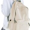 Yeacun-Cute School Backpack For Girls Boys Casual College Laptop Backpack Water Resistant High School Book Bag Lightweight Simple Daypack (Beige with Green)