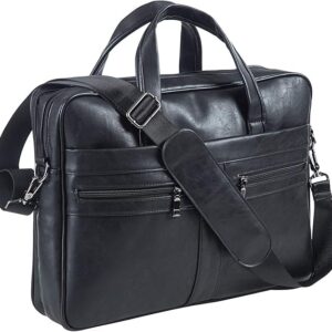 Yeacun-Men's Leather Messenger Bag, 15.6 Inches Laptop Briefcase Business Satchel Computer Handbag Shoulder Bag for Men-Black