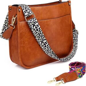 Yeacun-Vegan Leather Crossbody Bags for Women, Crossbody Purse with Guitar Strap Zipped Pockets Handbag Shoulder Bag